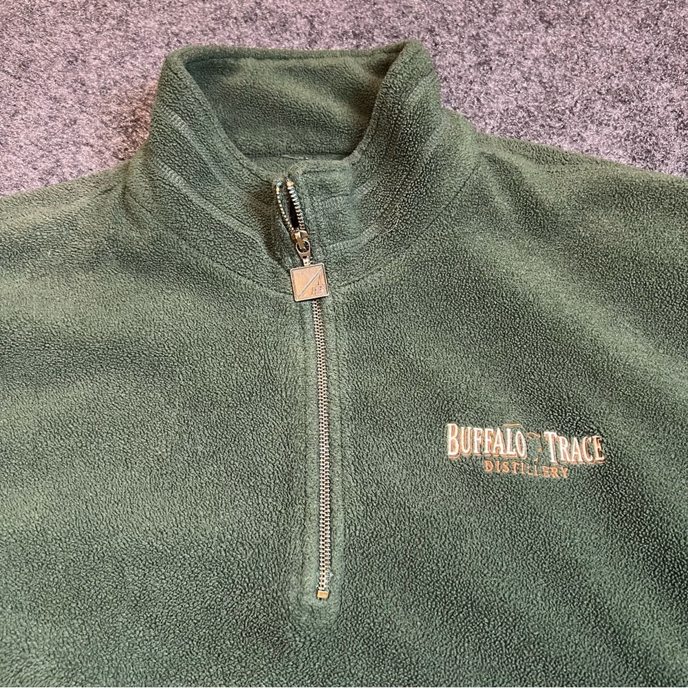 Vintage Buffalo Trace Distillery Fleece XL Green Quarter Zip Pullover